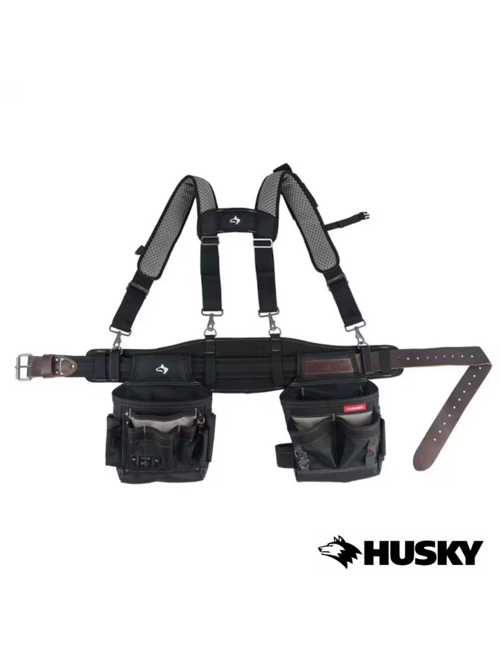 Husky Electricians 2-Bag Tool Belt w/Suspenders Black Polyester Pro - NEW w/tags